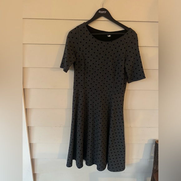Lands End polka dot grey and black classy midi dress - Picture 2 of 5
